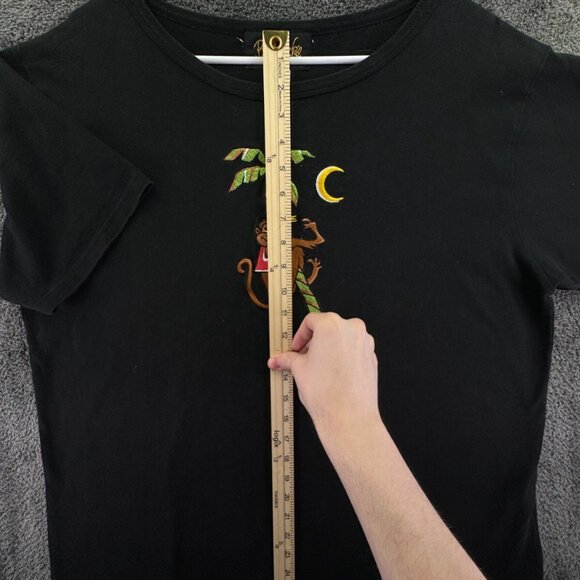 Bob Mackie Wearable Art T-shirt Size 1X Plus Black Monkey Tree Embroidery Beach - Picture 2 of 9